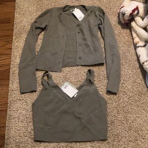 Green sweater knit tank set matching